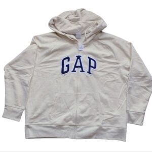 NWT GAP Beige Fleece Logo Zip Hoodie Men’s XXL Navy Letters